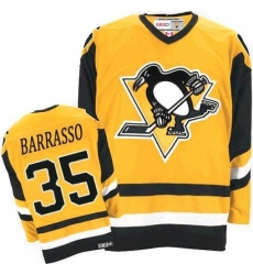 Men's CCM Pittsburgh Penguins #35 Tom Barrasso Authentic Yellow Throwback NHL Jersey