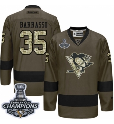 Men's Reebok Pittsburgh Penguins #35 Tom Barrasso Authentic Green Salute to Service 2017 Stanley Cup Champions NHL Jersey