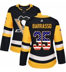 Women's Adidas Pittsburgh Penguins #35 Tom Barrasso Authentic Black USA Flag Fashion NHL Jersey