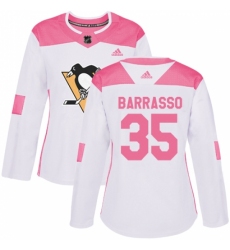 Women's Adidas Pittsburgh Penguins #35 Tom Barrasso Authentic White/Pink Fashion NHL Jersey