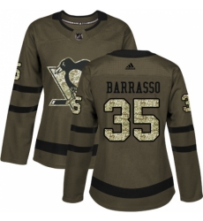 Women's Reebok Pittsburgh Penguins #35 Tom Barrasso Authentic Green Salute to Service NHL Jersey