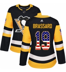 Women's Adidas Pittsburgh Penguins #19 Derick Brassard Authentic Black USA Flag Fashion NHL Jersey