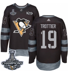 Men's Adidas Pittsburgh Penguins #19 Bryan Trottier Authentic Black 1917-2017 100th Anniversary 2017 Stanley Cup Champions NHL Jersey