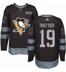 Men's Adidas Pittsburgh Penguins #19 Bryan Trottier Authentic Black 1917-2017 100th Anniversary NHL Jersey