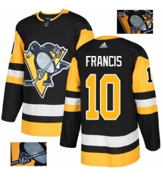 Men's Adidas Pittsburgh Penguins #10 Ron Francis Authentic Black Fashion Gold NHL Jersey