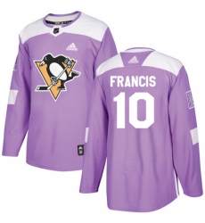 Men's Adidas Pittsburgh Penguins #10 Ron Francis Authentic Purple Fights Cancer Practice NHL Jersey