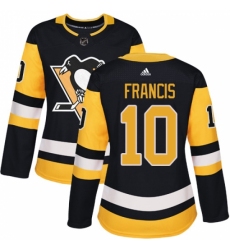 Women's Adidas Pittsburgh Penguins #10 Ron Francis Authentic Black Home NHL Jersey