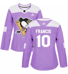 Women's Adidas Pittsburgh Penguins #10 Ron Francis Authentic Purple Fights Cancer Practice NHL Jersey