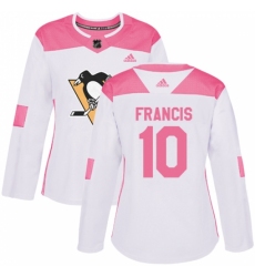 Women's Adidas Pittsburgh Penguins #10 Ron Francis Authentic White/Pink Fashion NHL Jersey