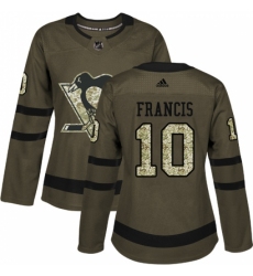 Women's Reebok Pittsburgh Penguins #10 Ron Francis Authentic Green Salute to Service NHL Jersey