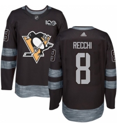 Men's Adidas Pittsburgh Penguins #8 Mark Recchi Authentic Black 1917-2017 100th Anniversary NHL Jersey