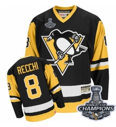 Men's CCM Pittsburgh Penguins #8 Mark Recchi Authentic Black Throwback 2017 Stanley Cup Champions NHL Jersey