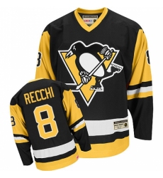 Men's CCM Pittsburgh Penguins #8 Mark Recchi Authentic Black Throwback NHL Jersey