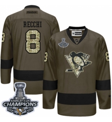 Men's Reebok Pittsburgh Penguins #8 Mark Recchi Authentic Green Salute to Service 2017 Stanley Cup Champions NHL Jersey