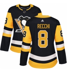 Women's Adidas Pittsburgh Penguins #8 Mark Recchi Authentic Black Home NHL Jersey
