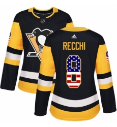 Women's Adidas Pittsburgh Penguins #8 Mark Recchi Authentic Black USA Flag Fashion NHL Jersey