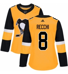 Women's Adidas Pittsburgh Penguins #8 Mark Recchi Authentic Gold Alternate NHL Jersey