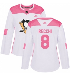 Women's Adidas Pittsburgh Penguins #8 Mark Recchi Authentic White/Pink Fashion NHL Jersey