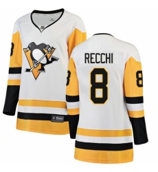 Women's Pittsburgh Penguins #8 Mark Recchi Authentic White Away Fanatics Branded Breakaway NHL Jersey