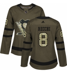 Women's Reebok Pittsburgh Penguins #8 Mark Recchi Authentic Green Salute to Service NHL Jersey