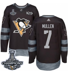 Men's Adidas Pittsburgh Penguins #7 Joe Mullen Authentic Black 1917-2017 100th Anniversary 2017 Stanley Cup Champions NHL Jersey