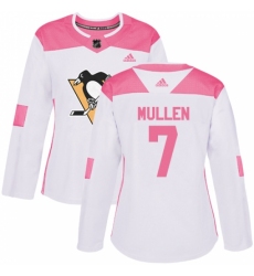 Women's Adidas Pittsburgh Penguins #7 Joe Mullen Authentic White/Pink Fashion NHL Jersey