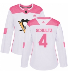 Women's Adidas Pittsburgh Penguins #4 Justin Schultz Authentic White/Pink Fashion NHL Jersey