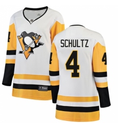 Women's Pittsburgh Penguins #4 Justin Schultz Authentic White Away Fanatics Branded Breakaway NHL Jersey