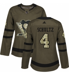 Women's Reebok Pittsburgh Penguins #4 Justin Schultz Authentic Green Salute to Service NHL Jersey