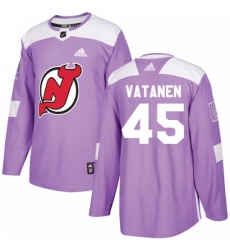 Men's Adidas New Jersey Devils #45 Sami Vatanen Authentic Purple Fights Cancer Practice NHL Jersey