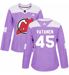 Women's Adidas New Jersey Devils #45 Sami Vatanen Authentic Purple Fights Cancer Practice NHL Jersey