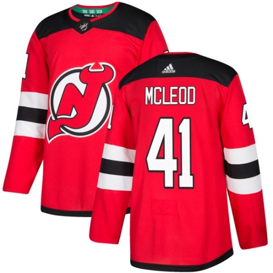 Men's Adidas New Jersey Devils #41 Michael McLeod Authentic Red Home NHL Jersey Men's Adidas New Jersey Devils #41 Michael McLeod Authentic Red Home NHL Jersey