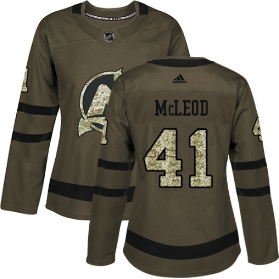 Women's Adidas New Jersey Devils #41 Michael McLeod Authentic Green Salute to Service NHL Jersey Women's Adidas New Jersey Devils #41 Michael McLeod Authentic Green Salute to Service NHL Jersey