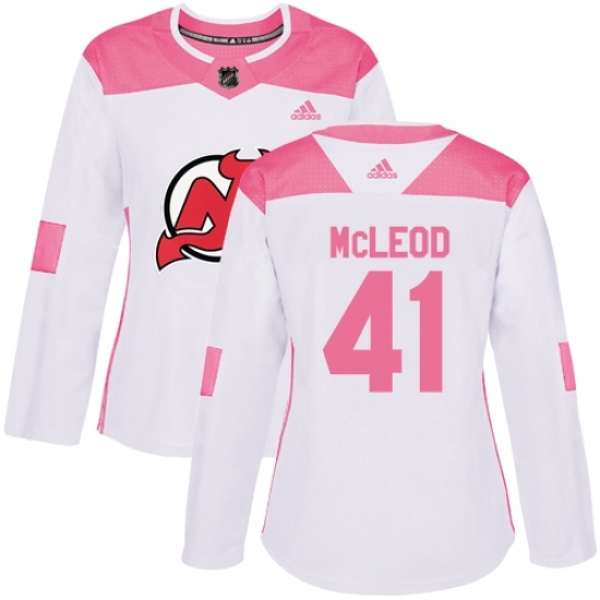 Women's Adidas New Jersey Devils #41 Michael McLeod Authentic White/Pink Fashion NHL Jersey Women's Adidas New Jersey Devils #41 Michael McLeod Authentic White/Pink Fashion NHL Jersey
