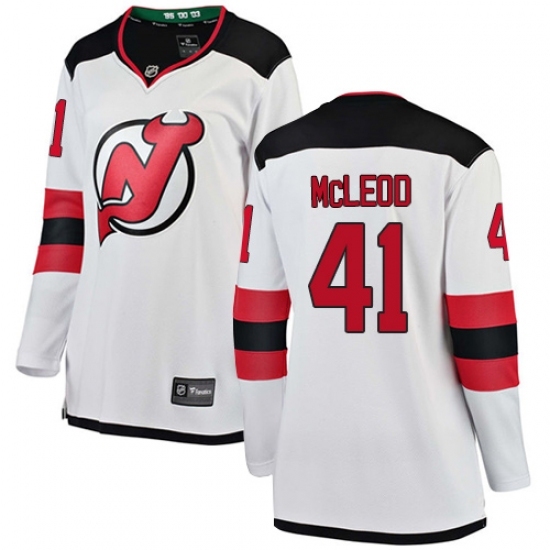 Women's New Jersey Devils #41 Michael McLeod Fanatics Branded White Away Breakaway NHL Jersey Women's New Jersey Devils #41 Michael McLeod Fanatics Branded White Away Breakaway NHL Jersey
