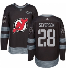 Men's Adidas New Jersey Devils #28 Damon Severson Authentic Black 1917-2017 100th Anniversary NHL Jersey