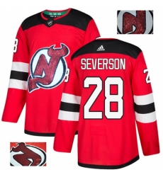 Men's Adidas New Jersey Devils #28 Damon Severson Authentic Red Fashion Gold NHL Jersey