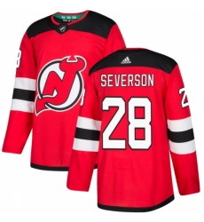 Men's Adidas New Jersey Devils #28 Damon Severson Authentic Red Home NHL Jersey