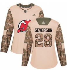 Women's Adidas New Jersey Devils #28 Damon Severson Authentic Camo Veterans Day Practice NHL Jersey