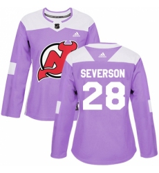 Women's Adidas New Jersey Devils #28 Damon Severson Authentic Purple Fights Cancer Practice NHL Jersey
