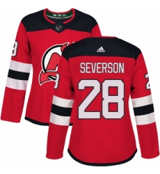 Women's Adidas New Jersey Devils #28 Damon Severson Authentic Red Home NHL Jersey