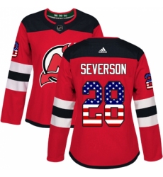 Women's Adidas New Jersey Devils #28 Damon Severson Authentic Red USA Flag Fashion NHL Jersey