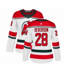 Women's Adidas New Jersey Devils #28 Damon Severson Authentic White Alternate NHL Jersey