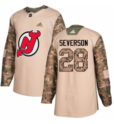 Youth Adidas New Jersey Devils #28 Damon Severson Authentic Camo Veterans Day Practice NHL Jersey