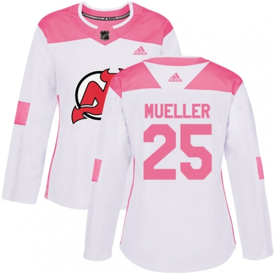 Women's Adidas New Jersey Devils #25 Mirco Mueller Authentic White/Pink Fashion NHL Jersey Women's Adidas New Jersey Devils #25 Mirco Mueller Authentic White/Pink Fashion NHL Jersey