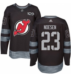 Men's Adidas New Jersey Devils #23 Stefan Noesen Authentic Black 1917-2017 100th Anniversary NHL Jersey