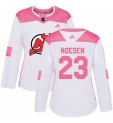 Women's Adidas New Jersey Devils #23 Stefan Noesen Authentic White/Pink Fashion NHL Jersey