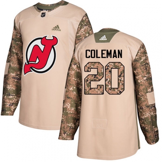 Men's Adidas New Jersey Devils #20 Blake Coleman Authentic Camo Veterans Day Practice NHL Jersey Men's Adidas New Jersey Devils #20 Blake Coleman Authentic Camo Veterans Day Practice NHL Jersey