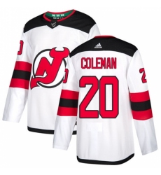 Men's Adidas New Jersey Devils #20 Blake Coleman Authentic White Away NHL Jersey