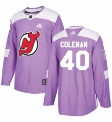 Men's Adidas New Jersey Devils #40 Blake Coleman Authentic Purple Fights Cancer Practice NHL Jersey